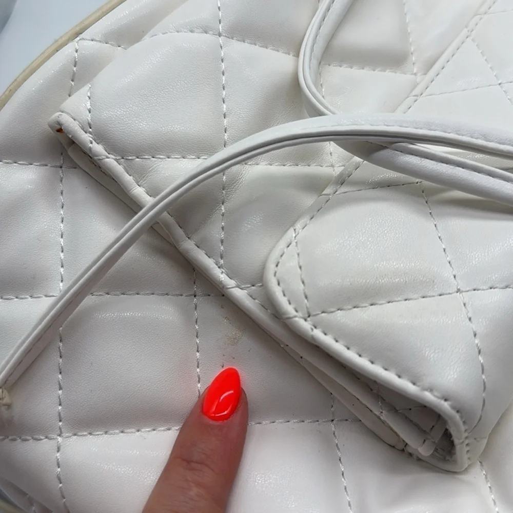 Forever 21 Faux Leather White Gold Backpack Handbag Purse
